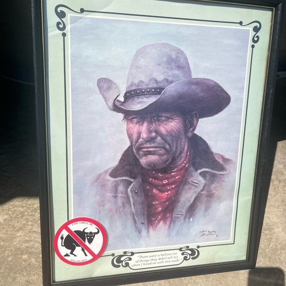 Framed Cowboy Portrait with Hat and Bandana - Picture 2 of 9